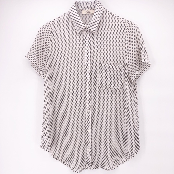Elodie Tops - Elodie Sheer Professional Print Pocket Blouse M